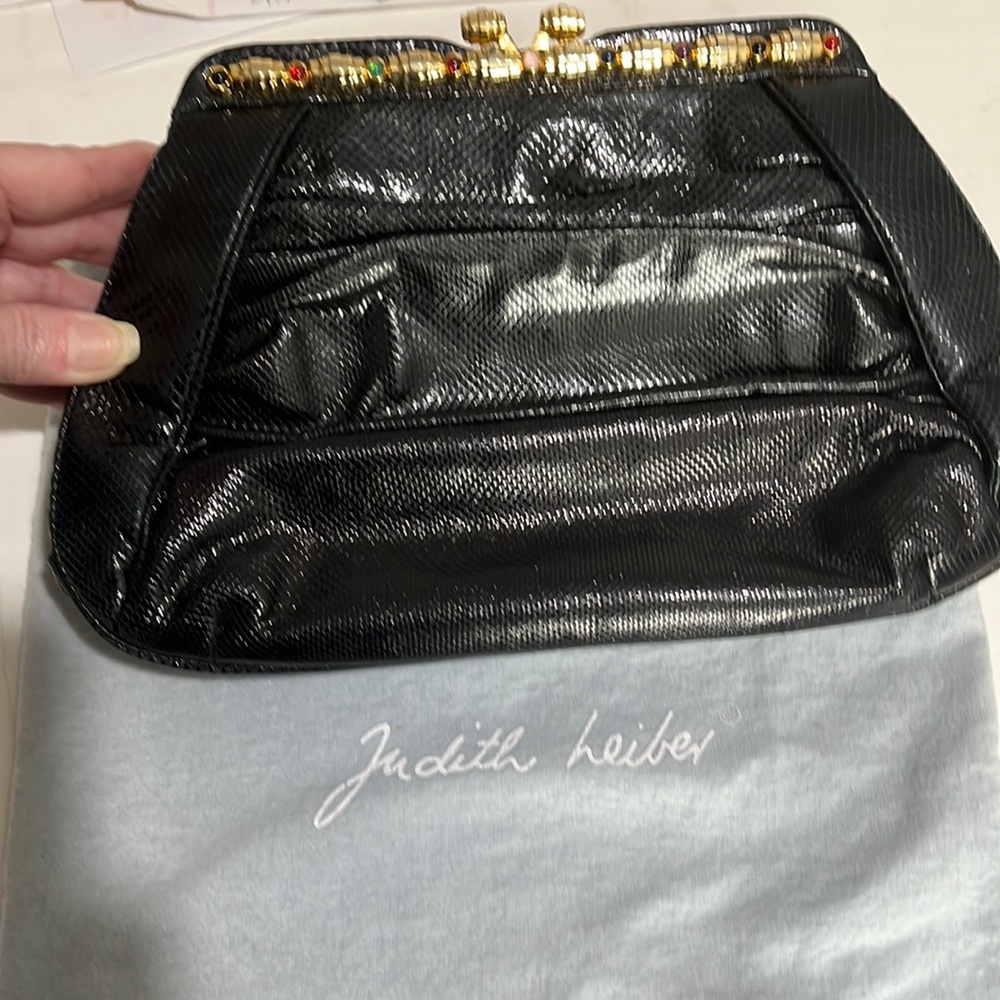 Judith Leiber black clutch with stones